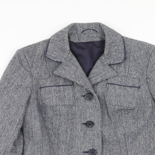 Preworn Womens Blue Check Wool Jacket Blazer Size 12