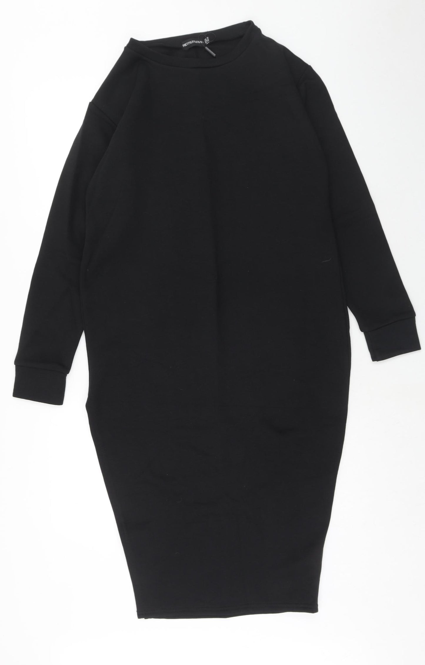 PRETTYLITTLETHING Womens Black Cotton Jumper Dress Size 10 Round Neck Pullover