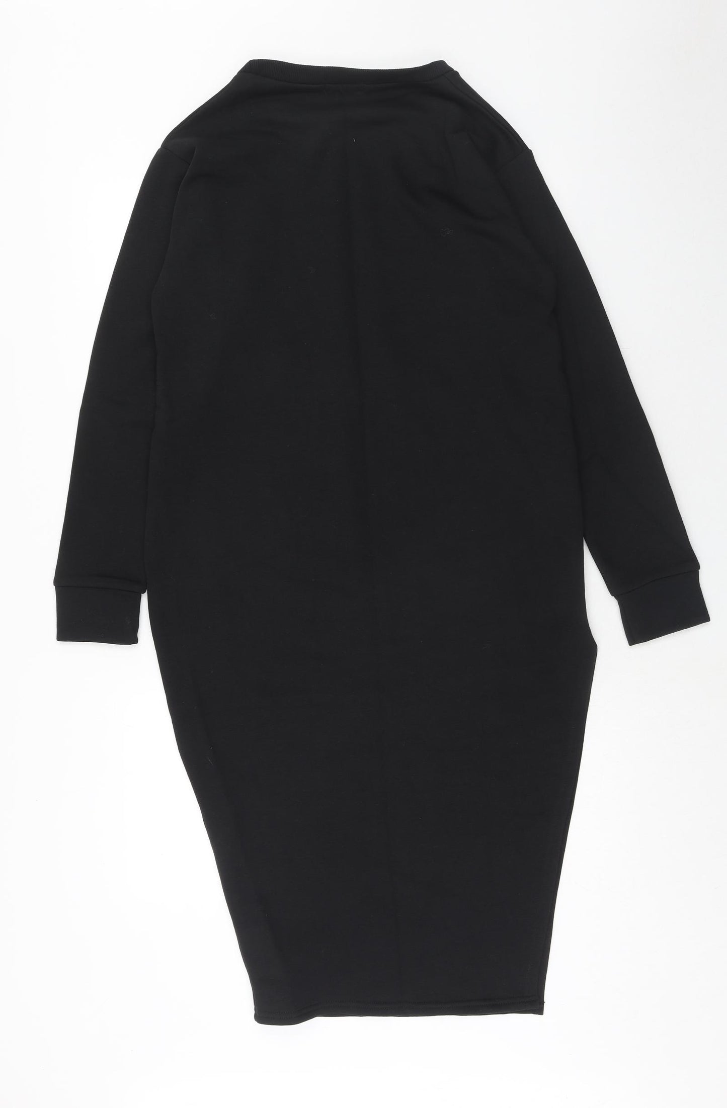 PRETTYLITTLETHING Womens Black Cotton Jumper Dress Size 10 Round Neck Pullover