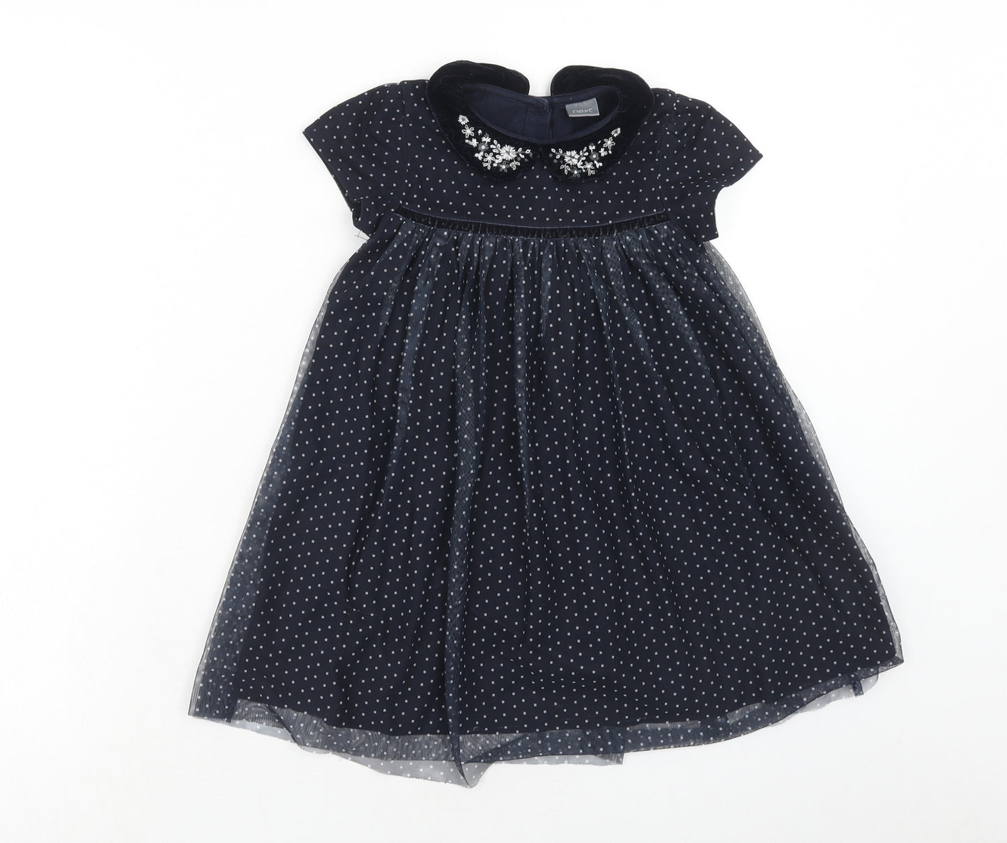 NEXT Girls Blue Polka Dot Polyester Fit & Flare Size 3-4 Years Collared Button