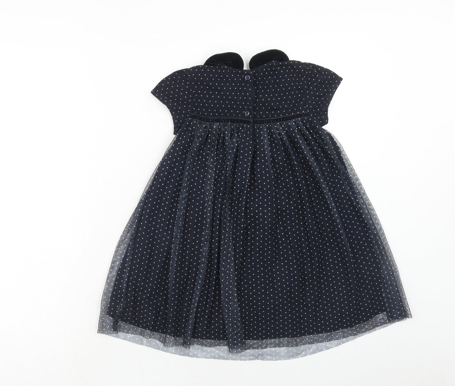 NEXT Girls Blue Polka Dot Polyester Fit & Flare Size 3-4 Years Collared Button