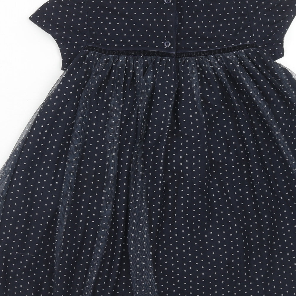 NEXT Girls Blue Polka Dot Polyester Fit & Flare Size 3-4 Years Collared Button