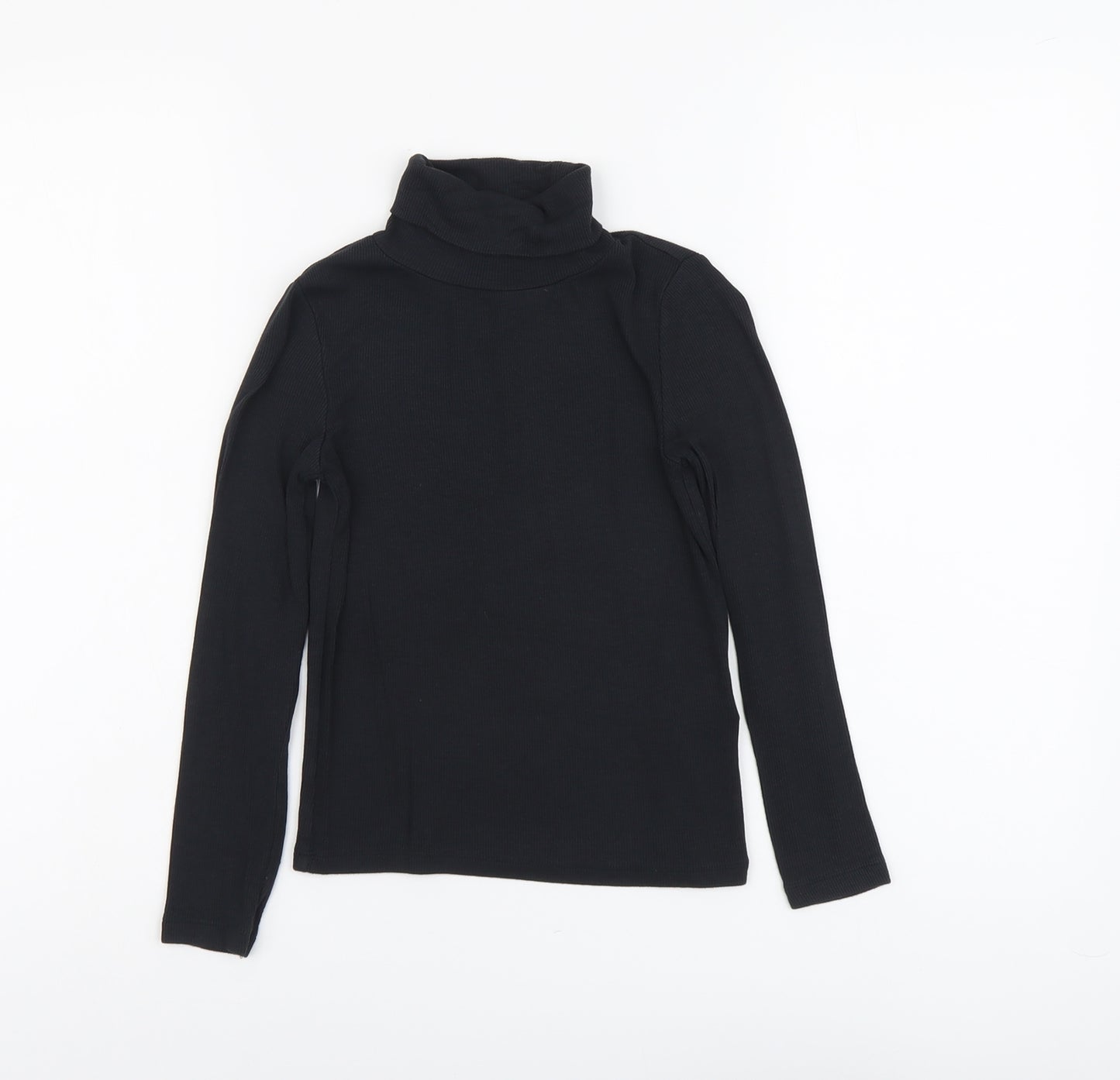 YD Girls Black Viscose Basic T-Shirt Size 9-10 Years Roll Neck Pullover