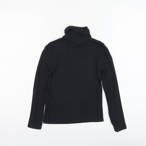 YD Girls Black Viscose Basic T-Shirt Size 9-10 Years Roll Neck Pullover