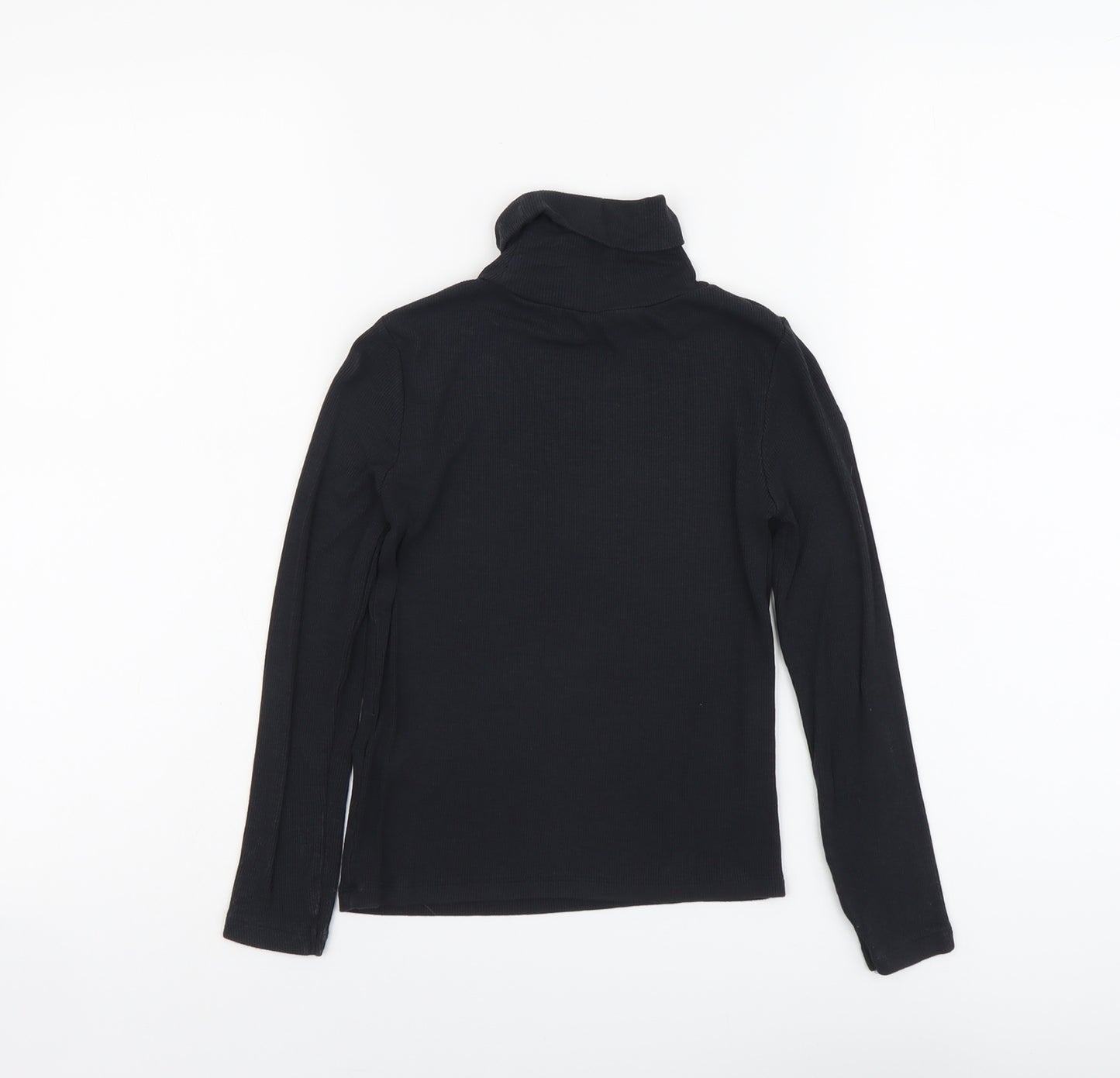 YD Girls Black Viscose Basic T-Shirt Size 9-10 Years Roll Neck Pullover