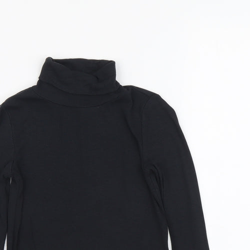 YD Girls Black Viscose Basic T-Shirt Size 9-10 Years Roll Neck Pullover