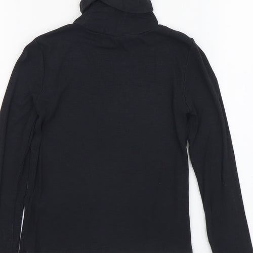 YD Girls Black Viscose Basic T-Shirt Size 9-10 Years Roll Neck Pullover