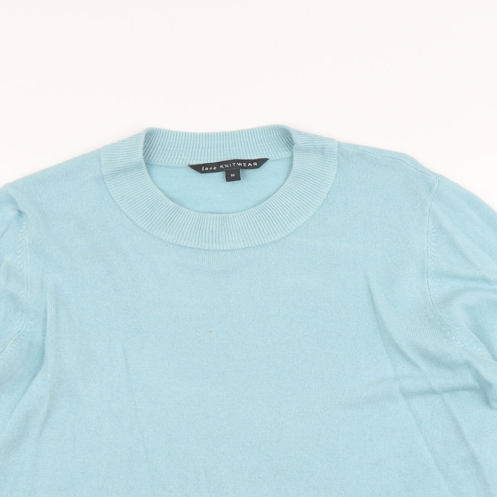 Bonmarché Womens Blue Round Neck Acrylic Pullover Jumper Size 16