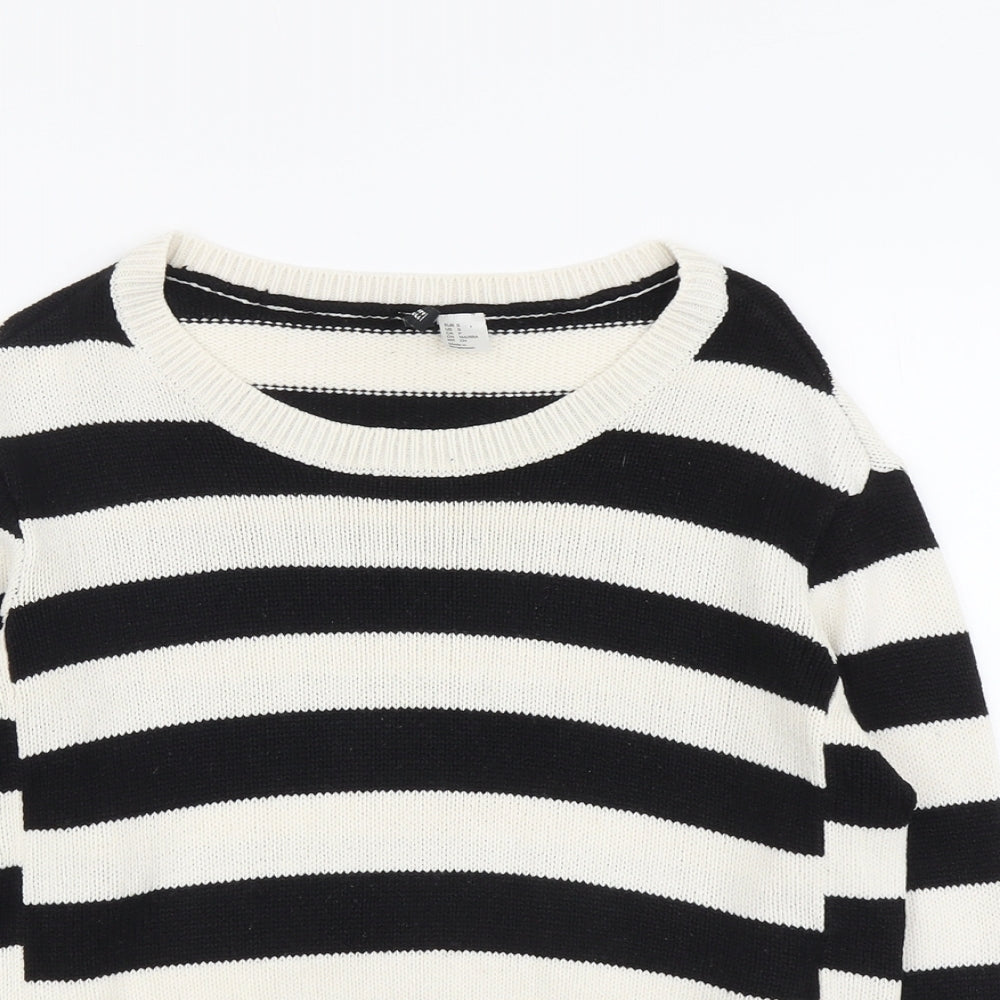 H&M Womens Black Scoop Neck Striped Acrylic Pullover Jumper Size S