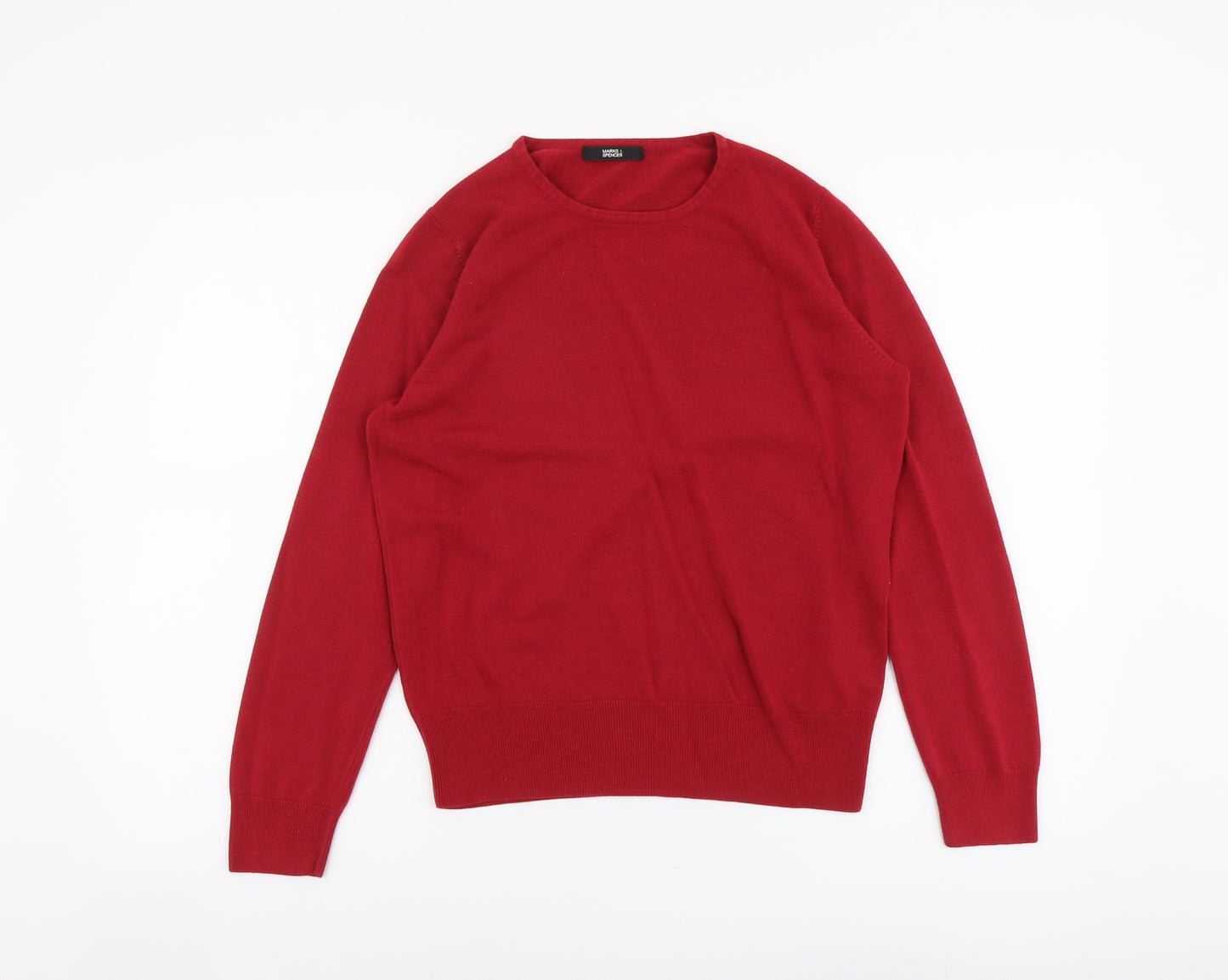 Marks and Spencer Womens Red Round Neck Acrylic Pullover Jumper Size 14
