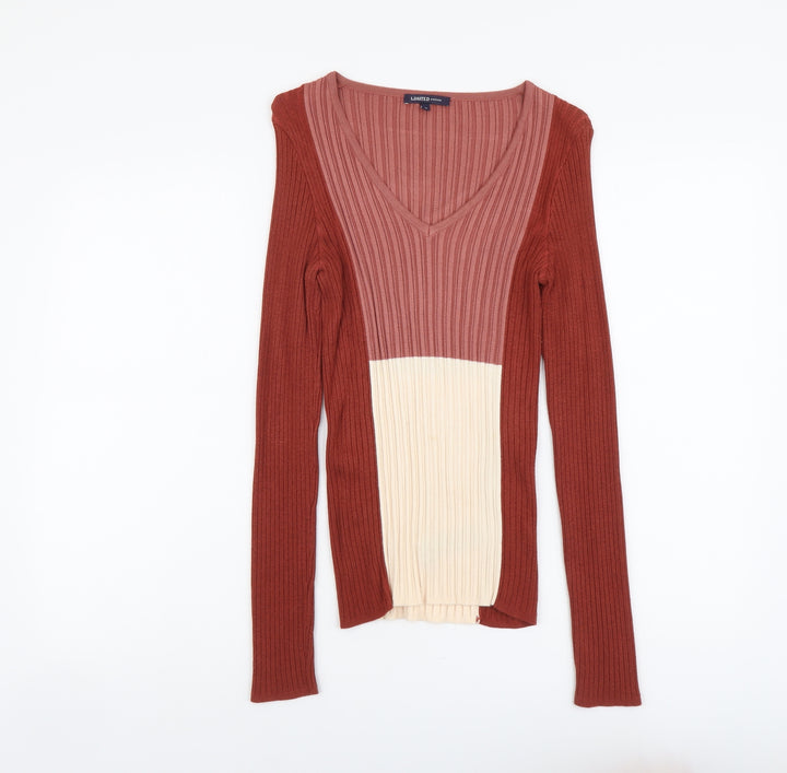 Marks and Spencer Womens Multicoloured V-Neck Viscose Pullover Jumper Size 10 - Colourblock