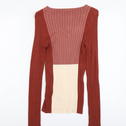 Marks and Spencer Womens Multicoloured V-Neck Viscose Pullover Jumper Size 10 - Colourblock