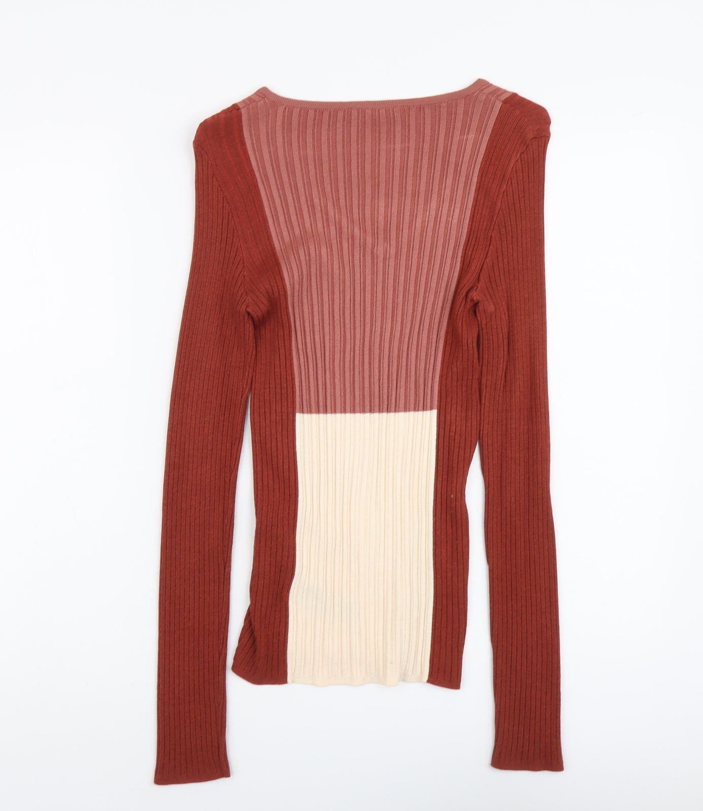 Marks and Spencer Womens Multicoloured V-Neck Viscose Pullover Jumper Size 10 - Colourblock