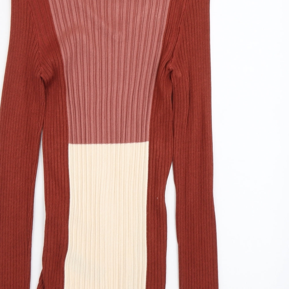 Marks and Spencer Womens Multicoloured V-Neck Viscose Pullover Jumper Size 10 - Colourblock