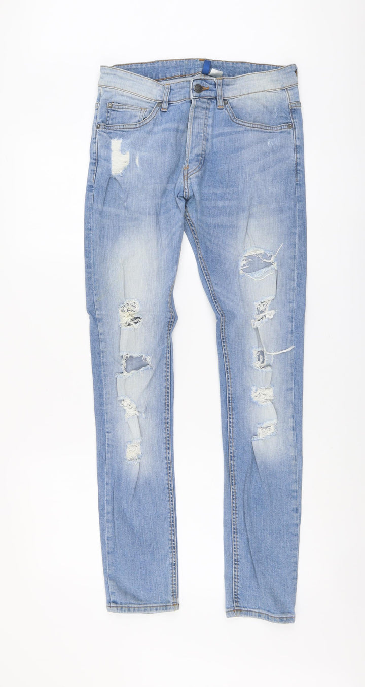 H&M Womens Blue Cotton Skinny Jeans Size 4 L31 in Regular Button