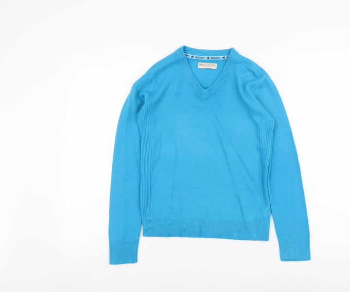 Indigo Girls Blue V-Neck Acrylic Pullover Jumper Size 9-10 Years Pullover