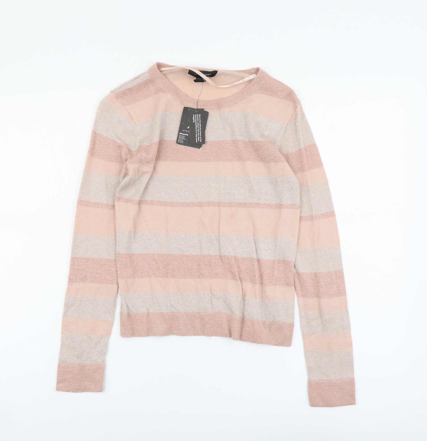 Atmosphere Womens Pink Round Neck Striped Acrylic Pullover Jumper Size 8