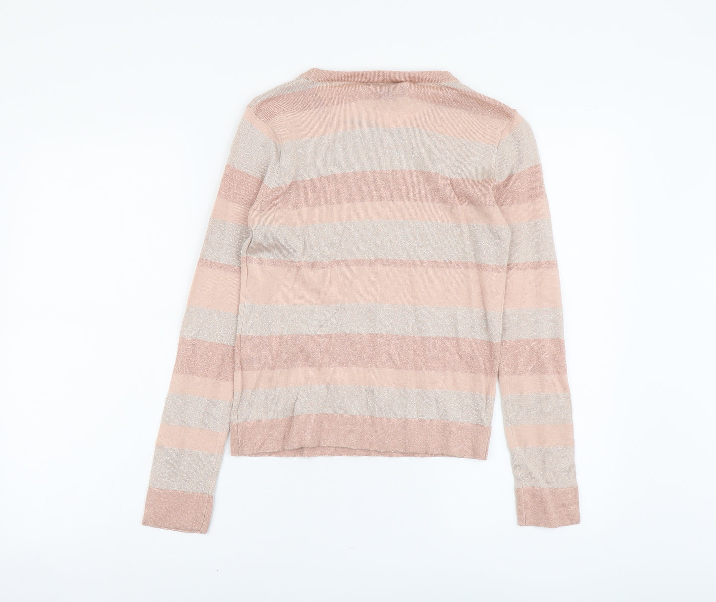 Atmosphere Womens Pink Round Neck Striped Acrylic Pullover Jumper Size 8