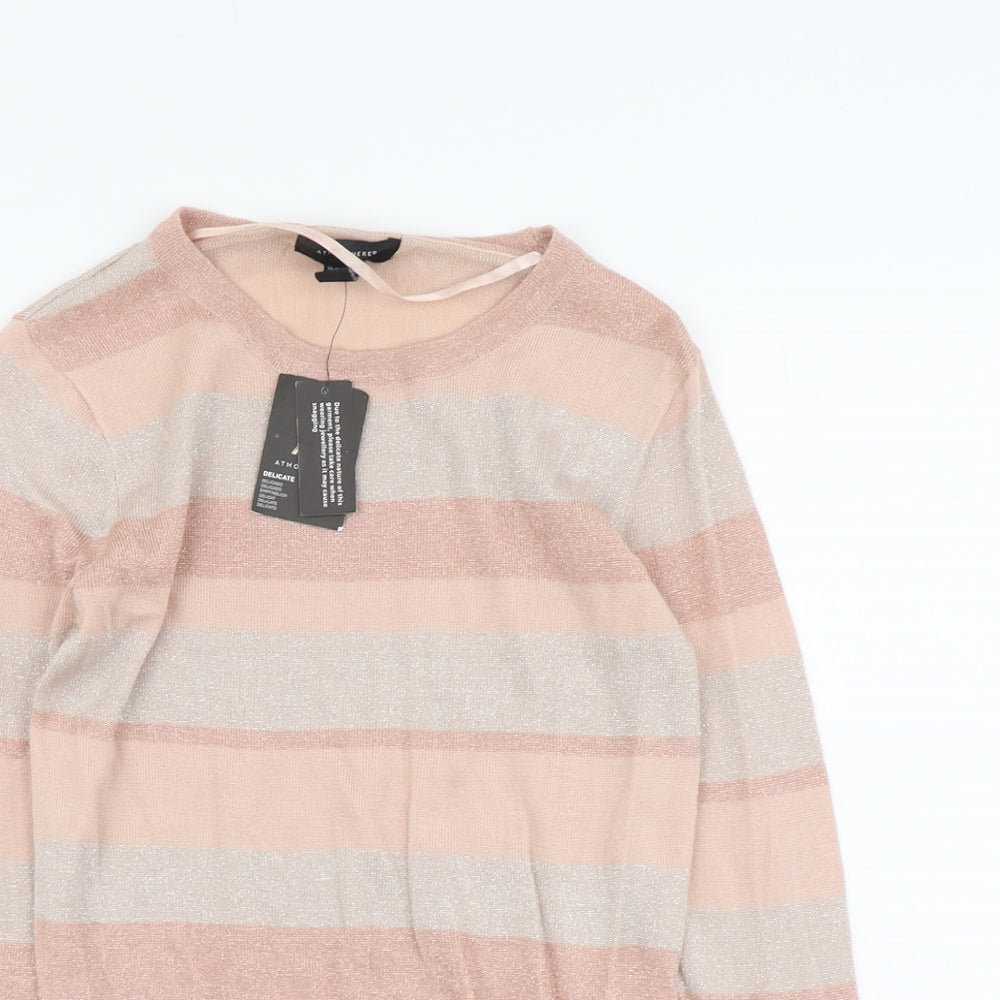 Atmosphere Womens Pink Round Neck Striped Acrylic Pullover Jumper Size 8