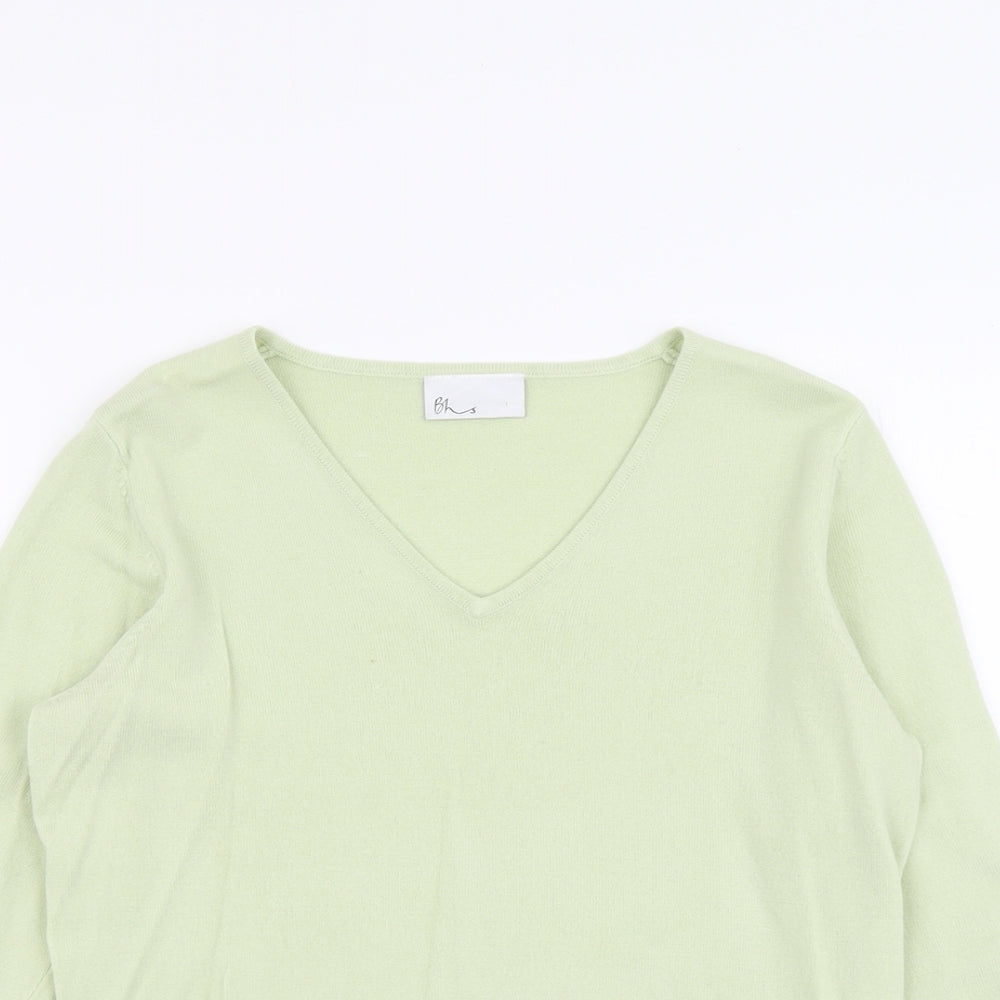 BHS Womens Green V-Neck Acrylic Pullover Jumper Size 14