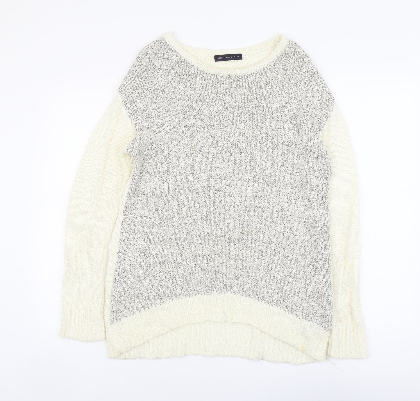 Marks and Spencer Womens Ivory Scoop Neck Acrylic Pullover Jumper Size 14