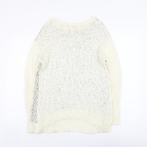 Marks and Spencer Womens Ivory Scoop Neck Acrylic Pullover Jumper Size 14