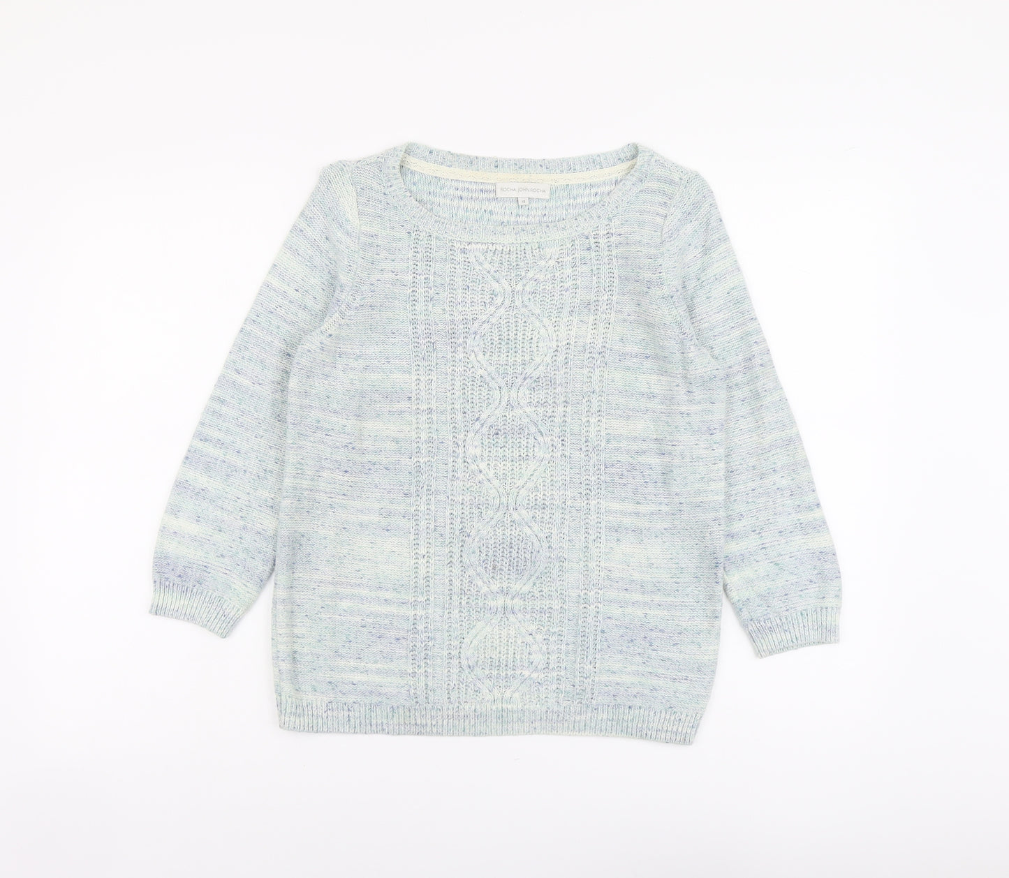 RJR.John Rocha Womens Blue Scoop Neck Cotton Pullover Jumper Size 10