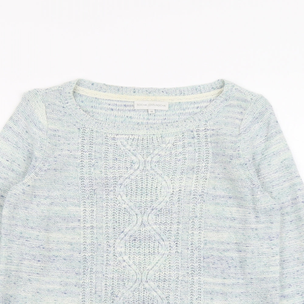 RJR.John Rocha Womens Blue Scoop Neck Cotton Pullover Jumper Size 10