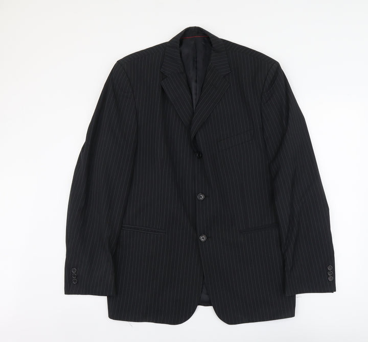 Jeanne Pierre Mens Black Striped Polyester Jacket Suit Jacket Size L Regular