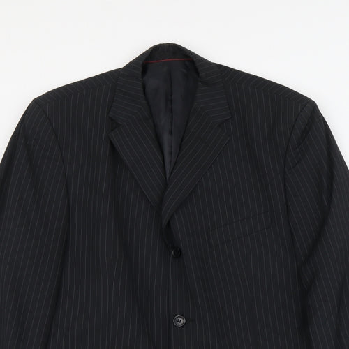 Jeanne Pierre Mens Black Striped Polyester Jacket Suit Jacket Size L Regular