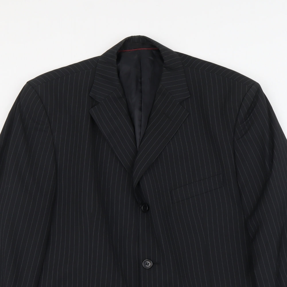 Jeanne Pierre Mens Black Striped Polyester Jacket Suit Jacket Size L Regular