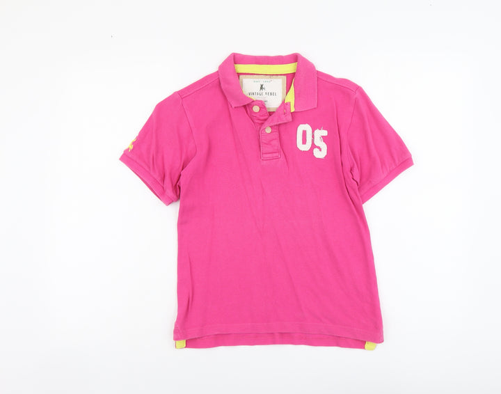 Vintage Rebel Boys Pink Cotton Basic Polo Size 9-10 Years Collared Button