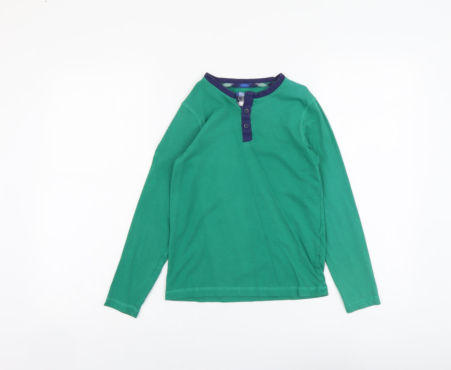 George Boys Green Cotton Basic T-Shirt Size 9-10 Years Round Neck Button