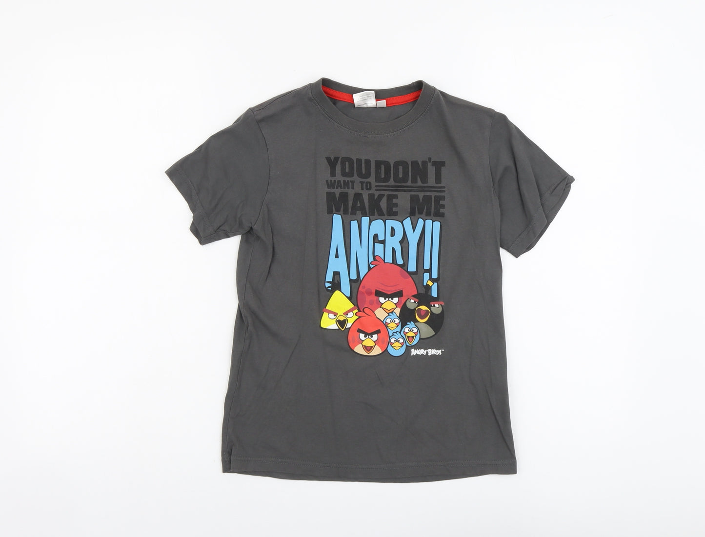 Angry Birds Boys Grey Cotton Basic T-Shirt Size 10 Years Round Neck Pullover - Angry Birds