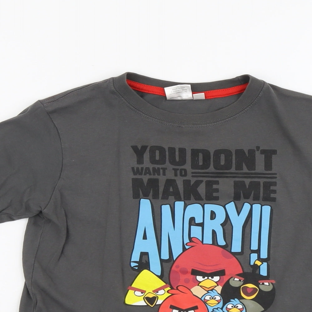 Angry Birds Boys Grey Cotton Basic T-Shirt Size 10 Years Round Neck Pullover - Angry Birds