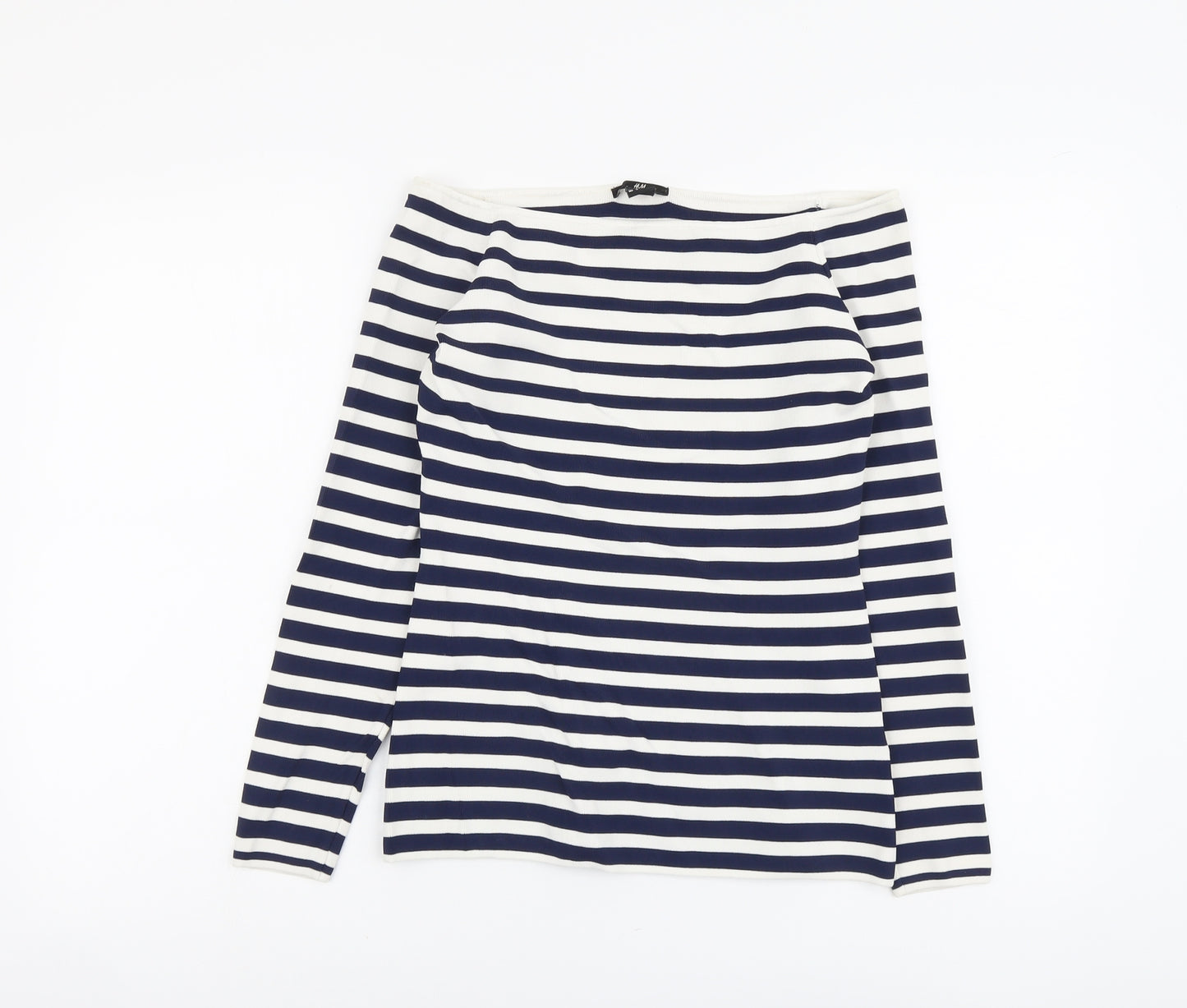 H&M Womens Blue Boat Neck Striped Viscose Pullover Jumper Size L