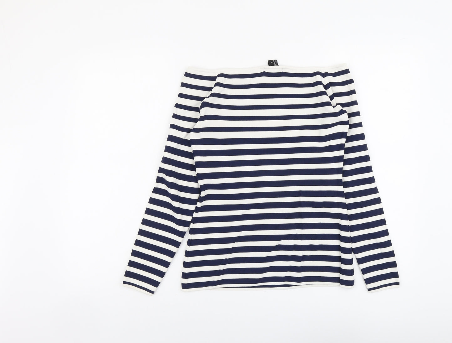 H&M Womens Blue Boat Neck Striped Viscose Pullover Jumper Size L