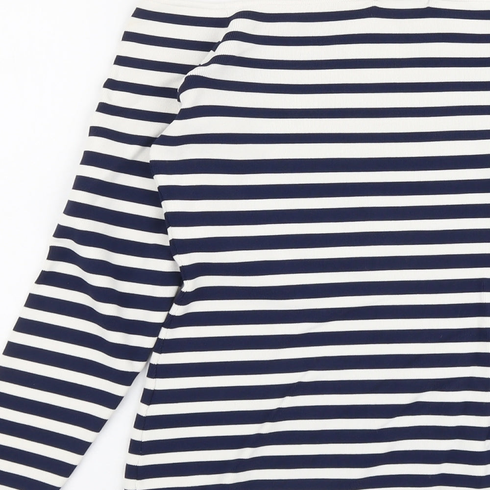 H&M Womens Blue Boat Neck Striped Viscose Pullover Jumper Size L