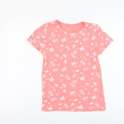 Primark Womens Orange Geometric Cotton Basic T-Shirt Size 2XS Round Neck - Tropical Print