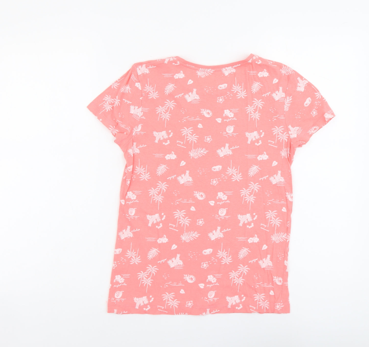Primark Womens Orange Geometric Cotton Basic T-Shirt Size 2XS Round Neck - Tropical Print