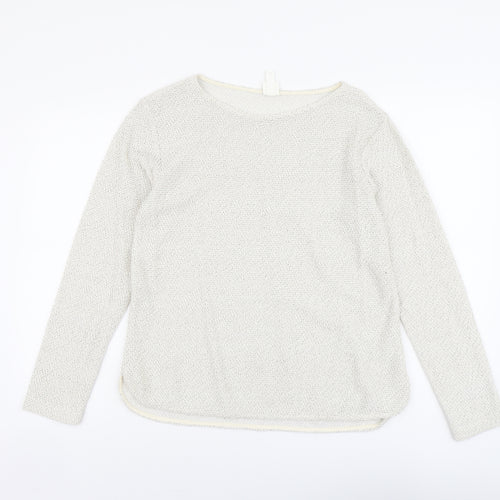 H&M Womens Beige Boat Neck Acrylic Pullover Jumper Size S