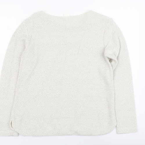 H&M Womens Beige Boat Neck Acrylic Pullover Jumper Size S