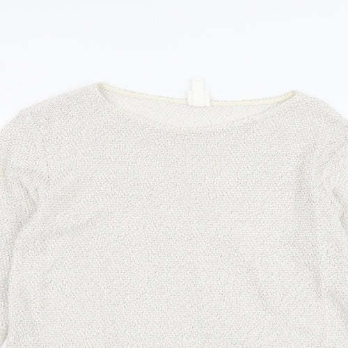 H&M Womens Beige Boat Neck Acrylic Pullover Jumper Size S