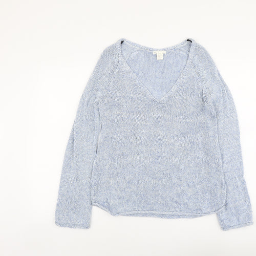 H&M Womens Blue V-Neck Acrylic Pullover Jumper Size S