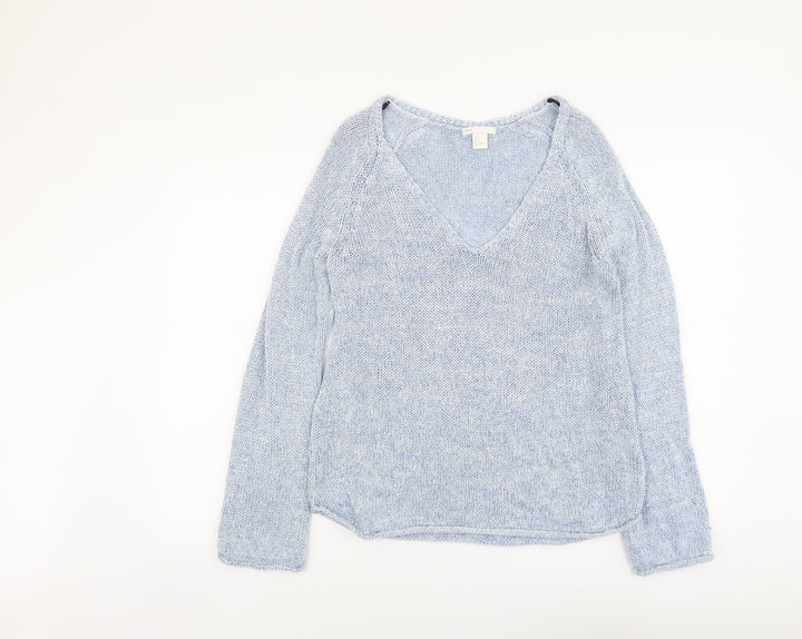 H&M Womens Blue V-Neck Acrylic Pullover Jumper Size S