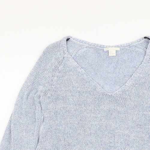 H&M Womens Blue V-Neck Acrylic Pullover Jumper Size S