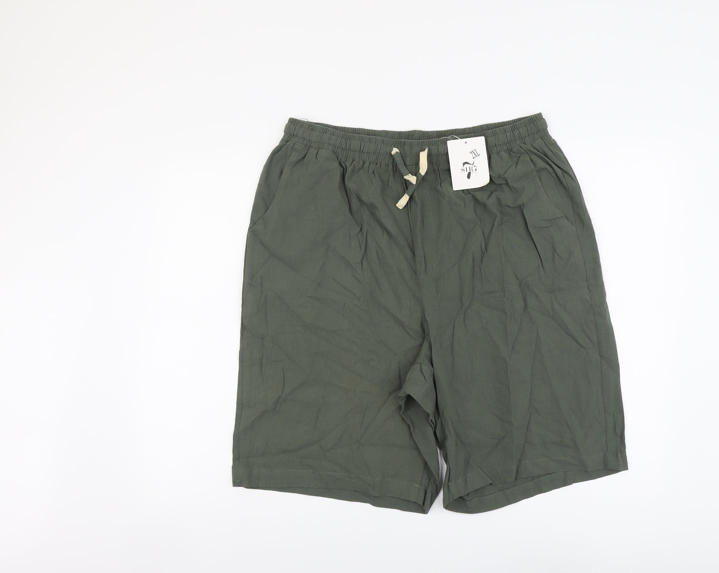 Sir 7 Womens Green Cotton Chino Shorts Size 2XL L9 in Regular Drawstring