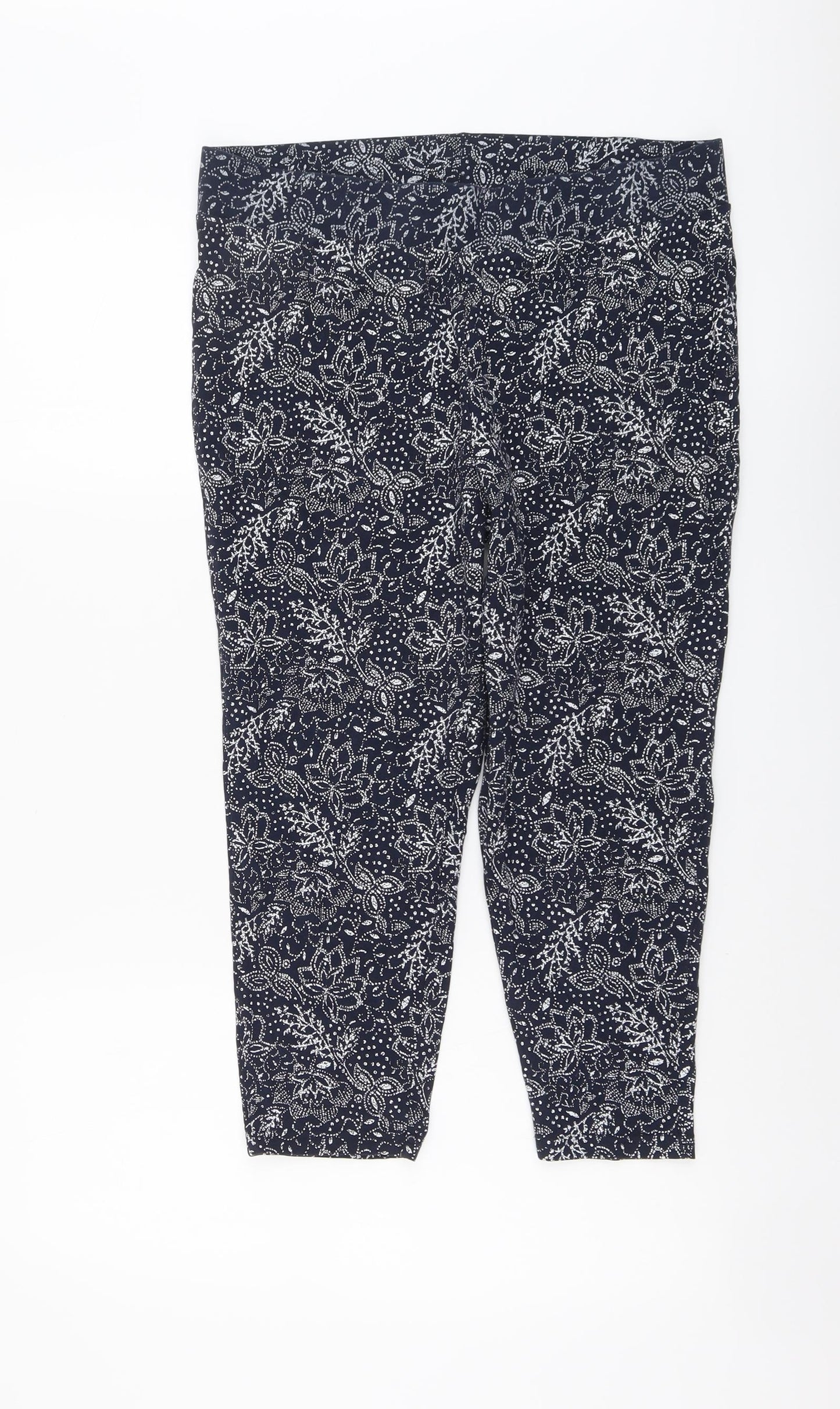 Bonmarché Womens Blue Floral Cotton Capri Leggings Size 16 L20 in