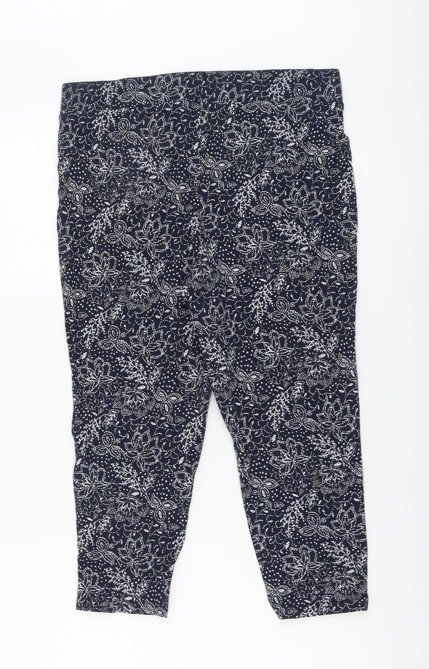 Bonmarché Womens Blue Floral Cotton Capri Leggings Size 16 L20 in