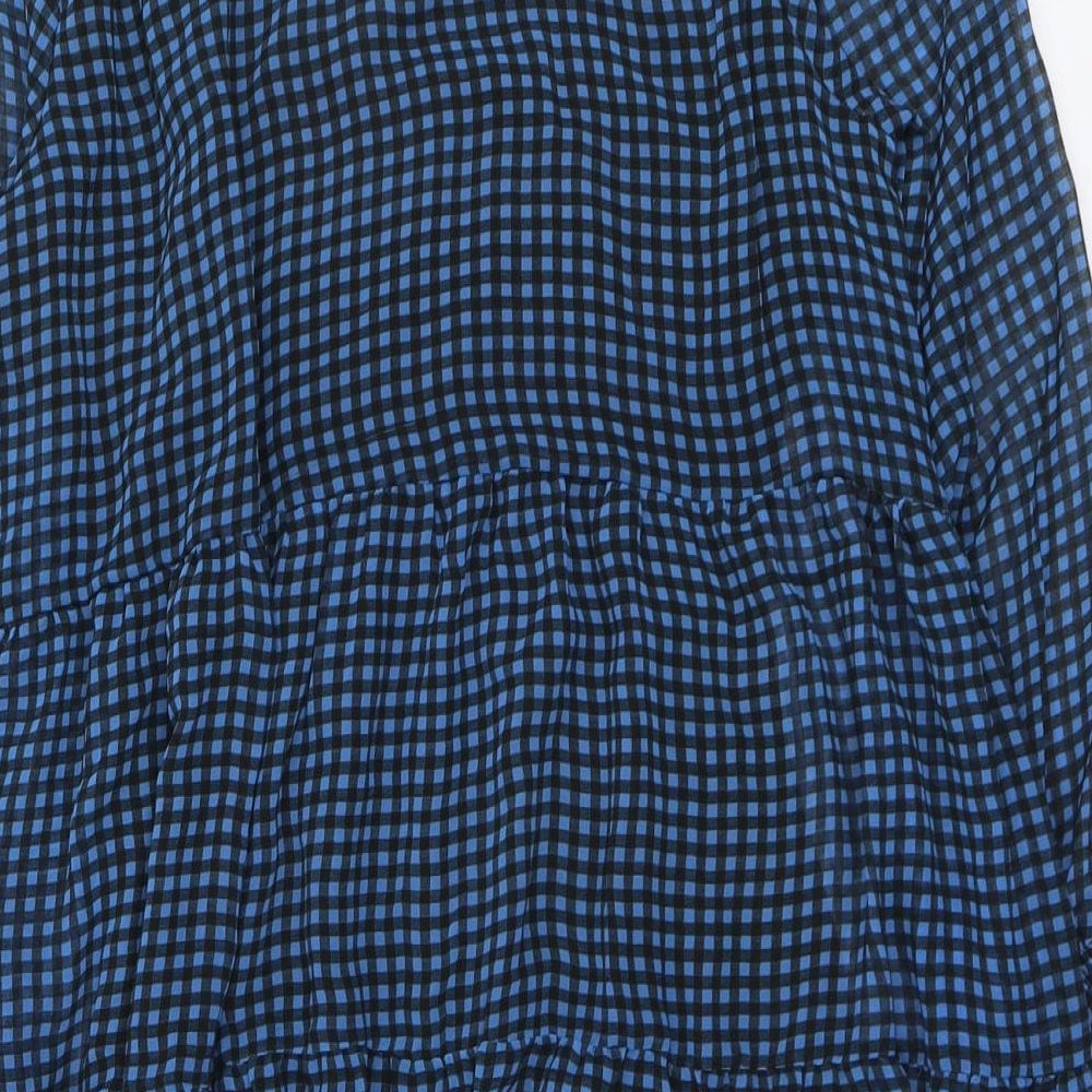 New Look Womens Blue Gingham Polyester Trapeze & Swing Size 12 Collared Button